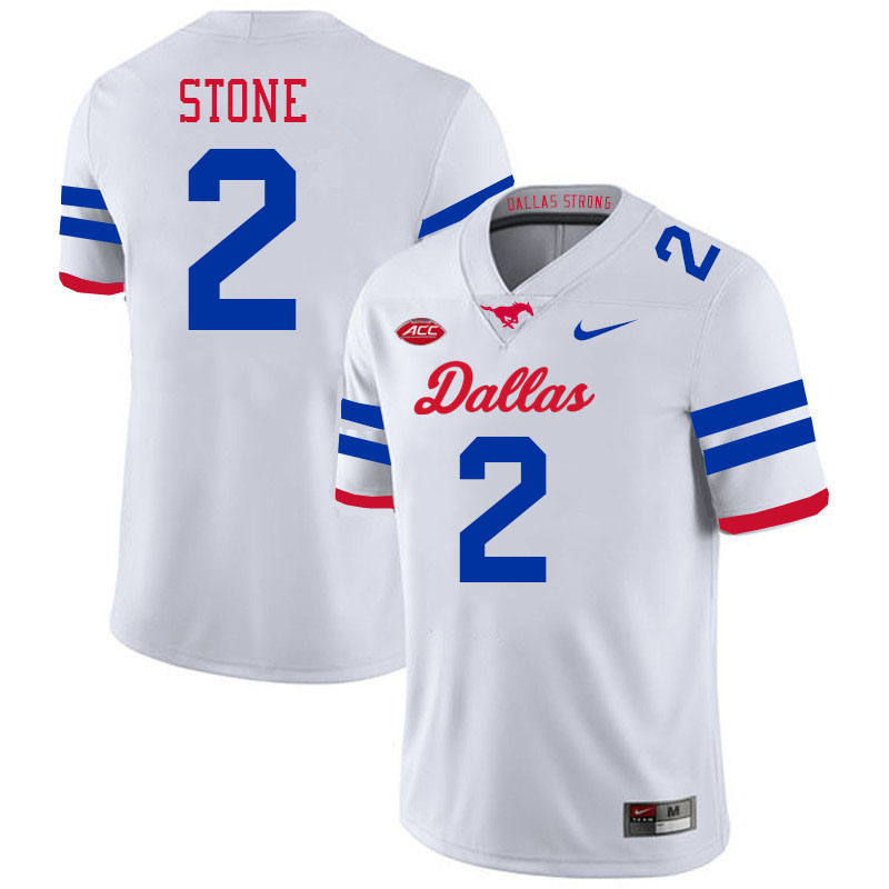 SMU Mustangs #2 Preston Stone Jersey College Football Uniforms-Dallas White